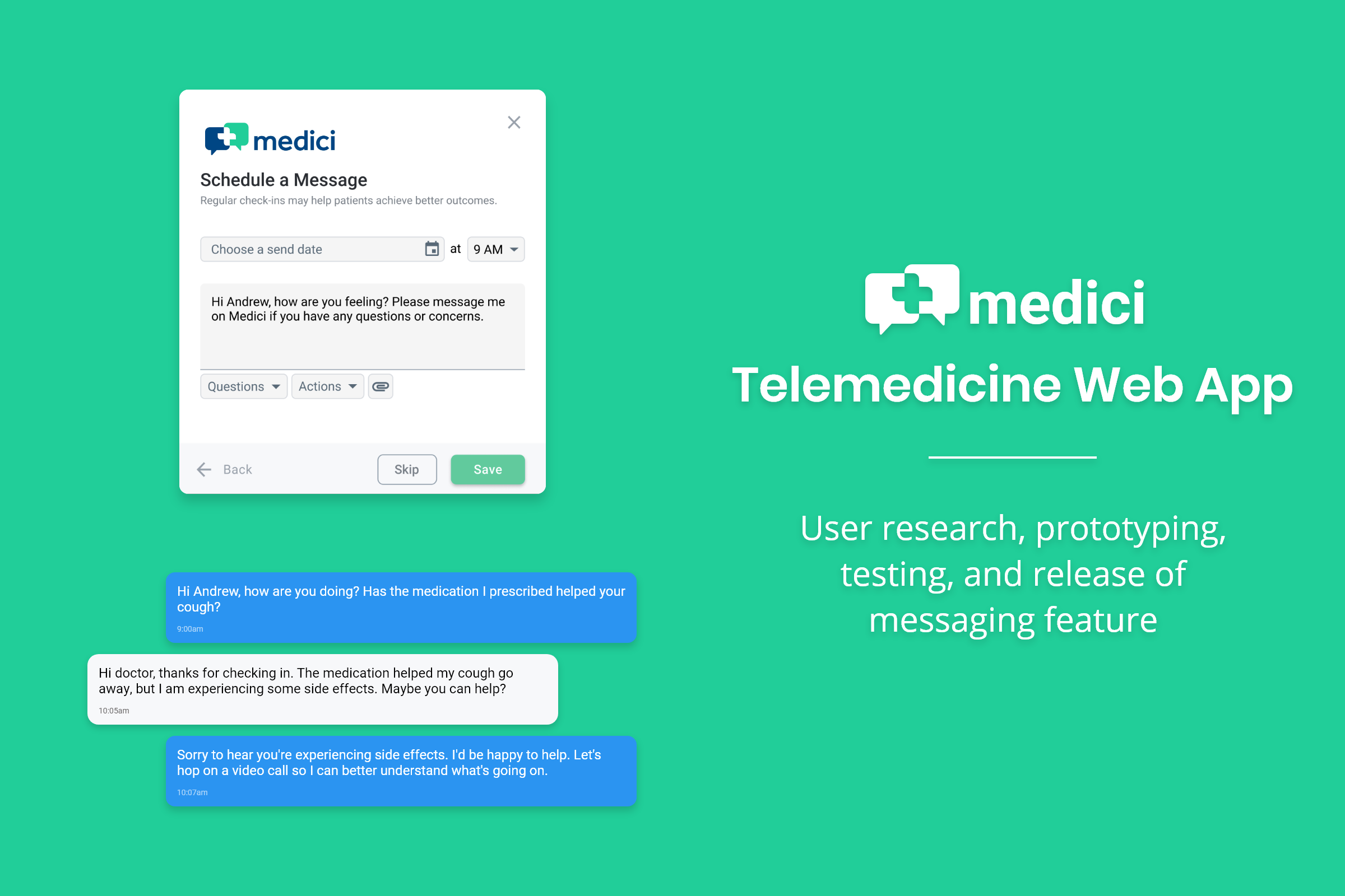 Medici Web App Scheduled Message Feature